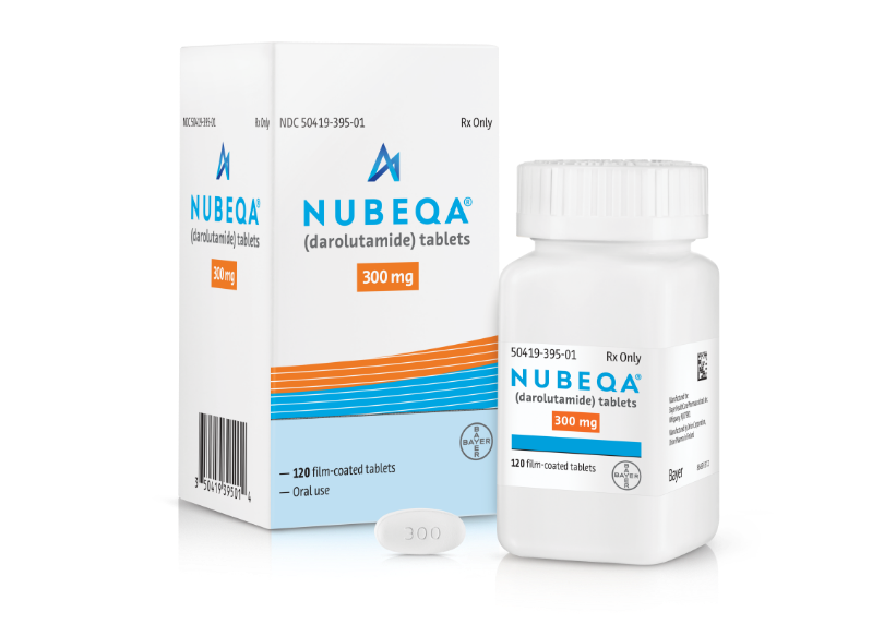 Nubeqa (darolutamide) bottle packaging Nubeqa (darolutamide) tablet with bottle packaging