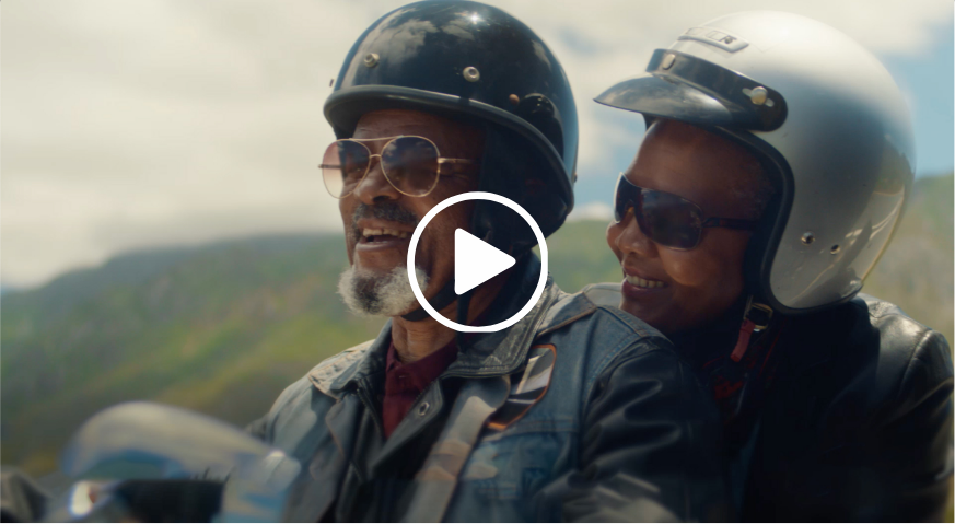 Nubeqa Biker TV Ad Thumbnail of Nubeqa Biker TV Ad with a before and recreated image of man and woman on a motorcycle