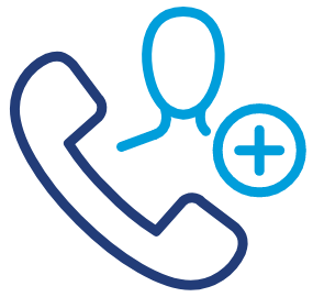 Customer phone support icon Icon of a phone receiver with a person and plus sign