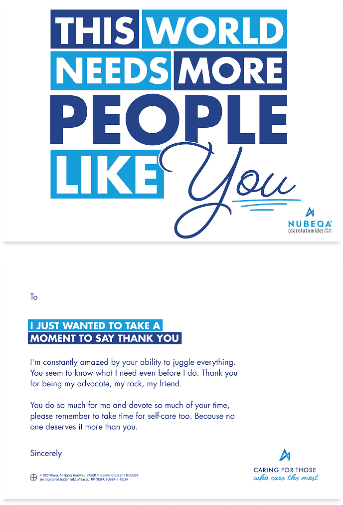 Card for caregiver with text of “This world needs more people like you”