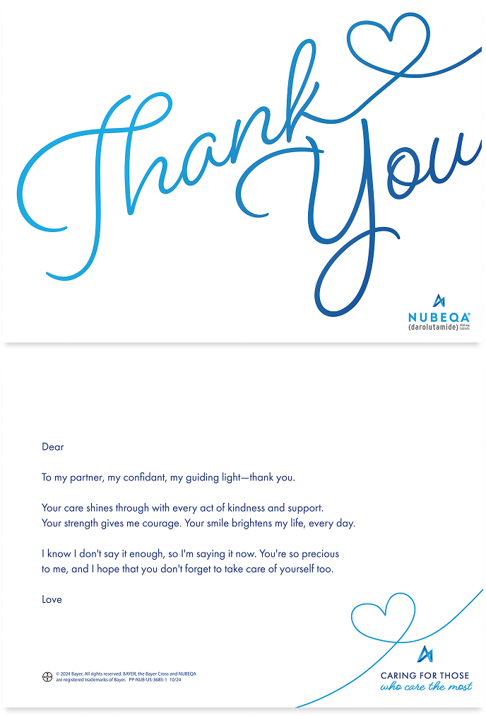 Card for caregiver with text of “Thank you”