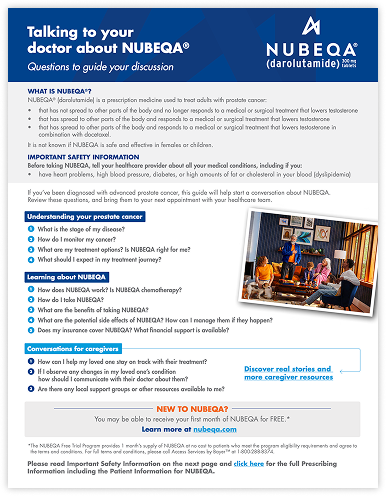 Downloadable NUBEQA® (darolutamide) doctor discussion guide for mCSPC and nmCRPC