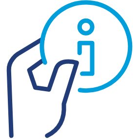 Hand holding an information letter i symbol.