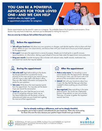 Downloadable NUBEQA® (darolutamide) doctor discussion guide for Caregivers