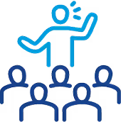 Icon of a person speaking in front of an audience of 5 people
